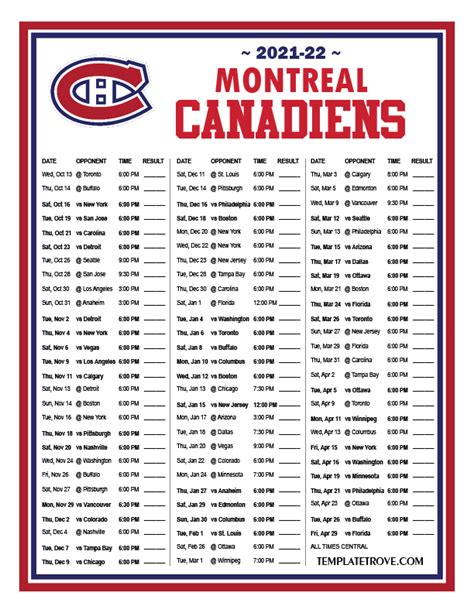 canadiens schedule